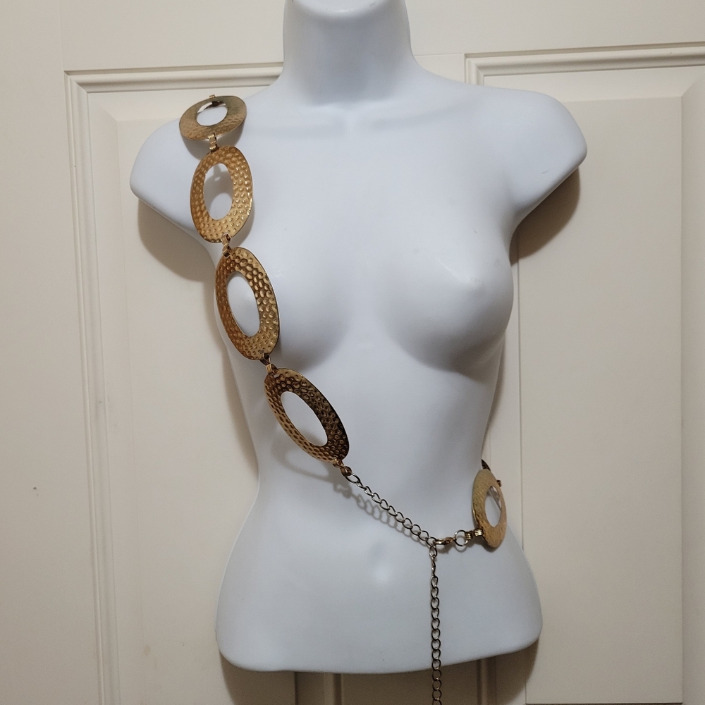 Retro Metal Oval Hammered Chain Hip Belt Gold Women's 2X